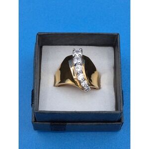 Vintage Ring Bridal Size 7 Style Women Gold Tone CZ Five Stone Diagonal Setting